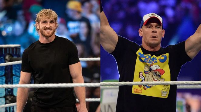 لوگان پال، ستاره کشتی کج و یوتیوبر در کنار جان سینا، قهرمان WWE