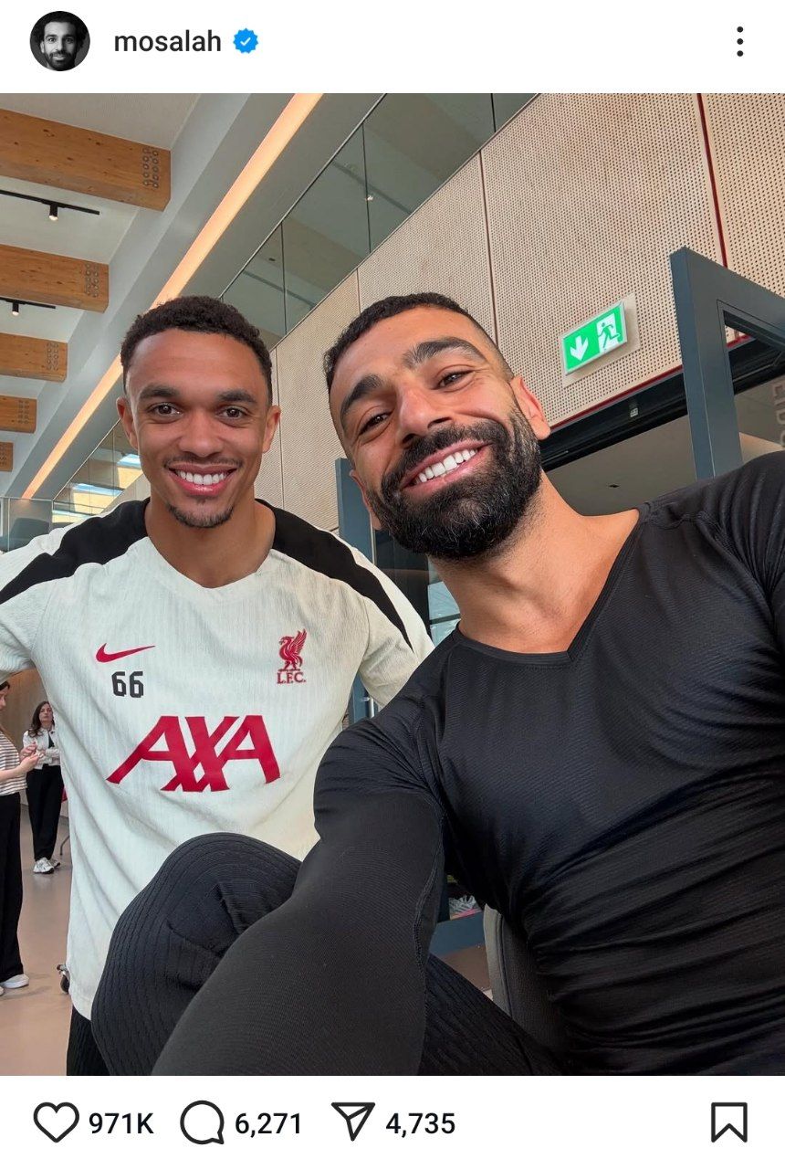پست معنادار محمد صلاح در اینستاگرام به همراه ترنت الکساندر آرنولد 