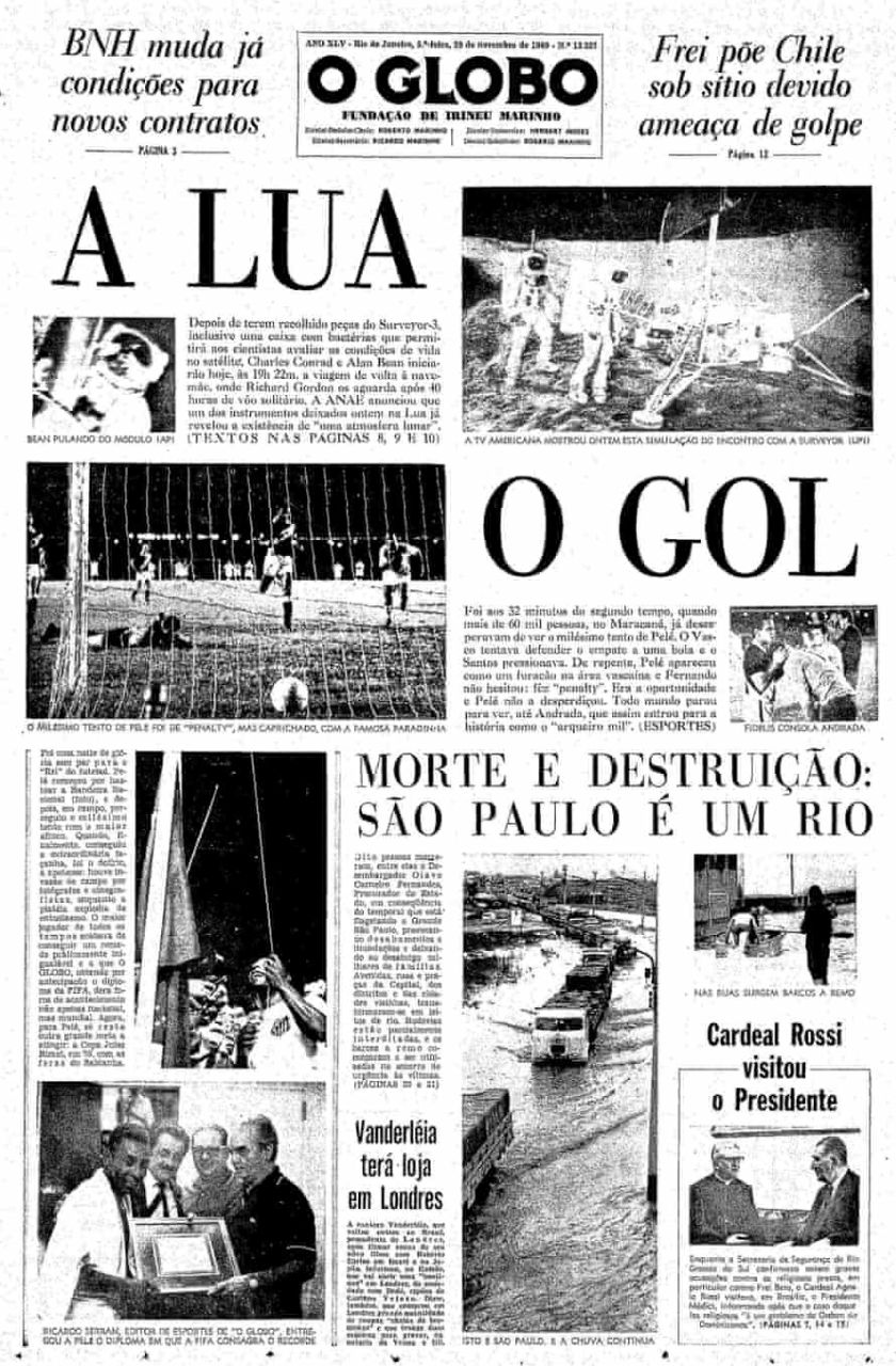 صفحه اول روزنامه O Globo چاپ 20 نوامبر 1969